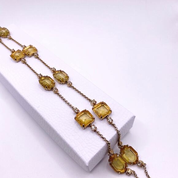 Vntg Ann Taylor Extra Large Necklace with Yellow Square Faceted Glass Stones 30” - Picture 8 of 8